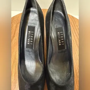 Stuart Weitzman Snakeskin-Like Print Leather Vintage Black Comfort Pumps thumbnail 5