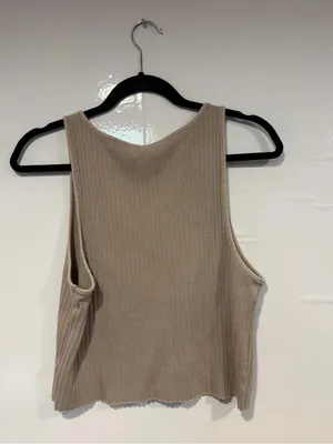American Eagle Ribbed Notch-Neck Tank Top — Taupe thumbnail 3
