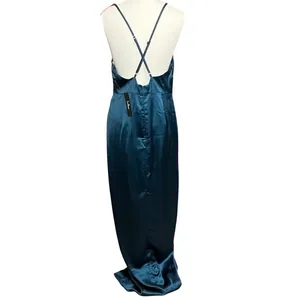 Lulus Maxi Dress XL Teal Blue Satin Gown Divine‎ Entrance Criss Cross Back Slit thumbnail 6
