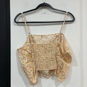 BP Orange Floral Ruched Smocked Crop Top Cami 1X Plus thumbnail 3