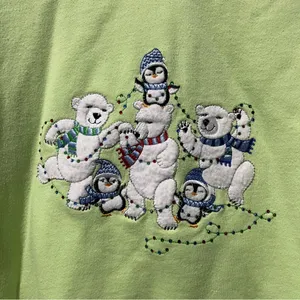 Morning Sun Polar Bear Embroidered Green Christmas Sweatshirt Size Large‎ thumbnail 2