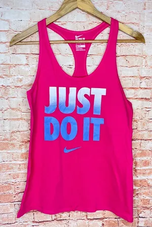 Nike | Hot Pink “Just Do It” dry fit racer back tank athletic fit thumbnail 1