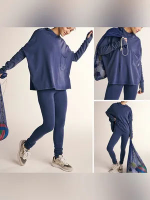 NWT Free People FP Movement Hot Shot Hooded Set - Atlantic Navy Blue - XS thumbnail 2