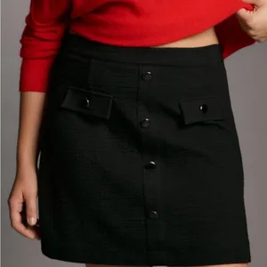 Maeve by Anthropologie Black Textured Tweed Mini Skirt Size XL Twee Career Basic thumbnail 5