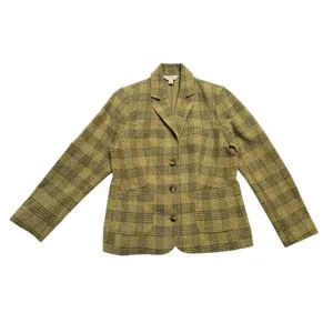 Vintage Women M Green Excellent Plaid Wool Silk Blend 3-Button Blazer Jacket thumbnail 2