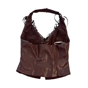 Superdown Kay Faux Leather Top in Brown, Size S thumbnail 5