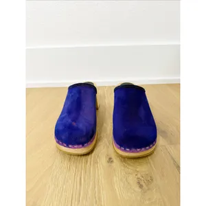 Swedish Hasbeens Viola Wood Clog Purple Blue EU 37/US 7 thumbnail 8