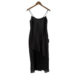 Lulus Drew Black Satin and Chiffon Midi Slip Dress size Medium thumbnail 5