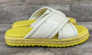 Tory Burch Crisscross Espadrille Slide Sandal White Patent Yellow Sz 7 thumbnail 1