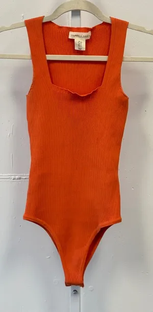 Happily Grey Women's Ribbed Square Neck Bodysuit Orange Size Small‎ Sleeveless thumbnail 1