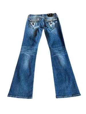 Miss Me JE544OBL Boot Dark Wash Patchwork Sequin Bootcut Jeans Size 29 Women's thumbnail 6