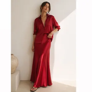 Vintage Cache Red Satin Maxi Skirt Size XS Bias Cut 90s CBK Minimalist Long Slip thumbnail 5