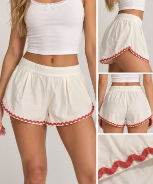 Free People White Ric Rac Trim Shorts M Coquette Boho Cotton thumbnail 2