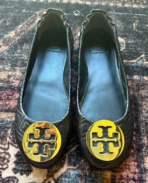 Tory Burch black quilted round toe flats Minnie travel slip on shoes‎ thumbnail 1