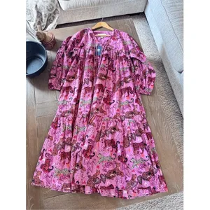 Printfresh Tiger Leopard Print Midi Dress Womens Pink Small thumbnail 7