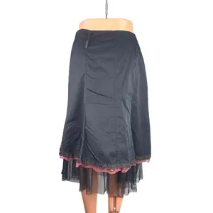 Des Filles a la Vanille Multicolor Patchwork Lace Floral Stripe Midi Skirt Sz M thumbnail 3