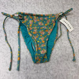 PacSun Swim Eco Teal Floral‎ Side Tie Bikini Bottoms Medium NWT 0242-710 thumbnail 1