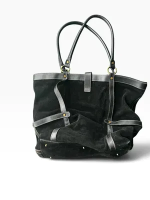 Vintage Nordstrom Brand Black Suede Leather Shoulder Tote Made in Italy thumbnail 3