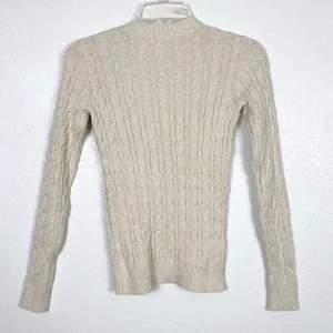 Charter Club Ivory & Gold Cable Knit Sweater thumbnail 2