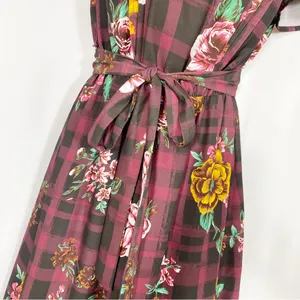 ModCloth Burgundy Floral Buffalo Check Joyfully Poised Collared A-Line Dress thumbnail 8
