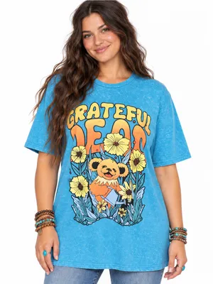 Grateful Dead Dancing Bear Flowers Blue Tie Dye Graphic T Shirt XL Deadhead thumbnail 1