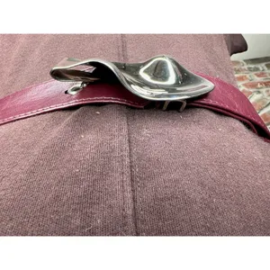 belt oval rippled buckle maroon burgundy wine silver vintage thumbnail 2