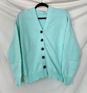 Comfy Chunky Hoodie Button Up Cardigan Jacket Size M Teal Green thumbnail 1