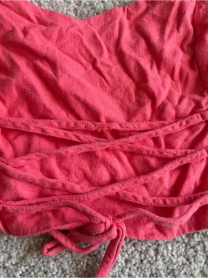 Abercrombie And Fitch Coral Red Linen Blend Summer Beach Lace Up Crop Size Large thumbnail 3