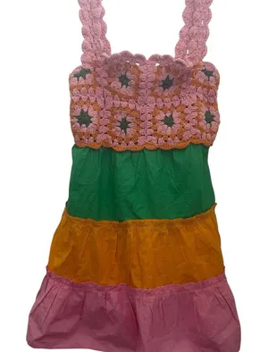 ASOS Women's Size 4 Crochet Color Block Sundress Multicolor Boho‎ thumbnail 1
