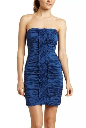 BCBG MaxAzria Strapless Mini Dress Ruched Bodycon Cobalt Blue 4 thumbnail 3