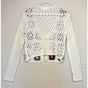 Luna‎ Ivy Cardigan Sweater Womens Medium Crochet Granny Square Boho Hippie Indie thumbnail 2