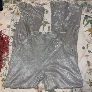 Silver Glitter Cut Out Clear Strap Wide Leg Trousers thumbnail 1