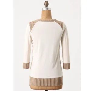 Anthropologie PILCRO Dually Clad Twofer Sweater Top Brown Wool Cable Knit M thumbnail 6