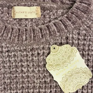 Altar'd State Nirvana Mauve Chenille‎ Waffle Knit Balloon Sleeve Sweater XS thumbnail 2