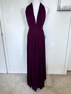 NWT Lulus Burgundy Tricks of the Trade Taupe Convertible Maxi Dress Size Small thumbnail 3