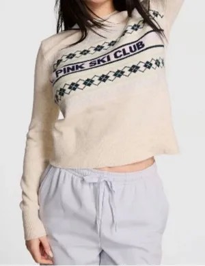 Victoria's Secret PINK Ski Club Intarsia Argyle Sweater Cream XL New Soft Cozy thumbnail 1