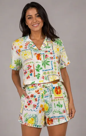 Cynthia Rowley Bell Pepper Button Front and Shorts Pajama Set thumbnail 1