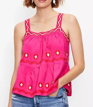 Loft Embroidered Tiered Cami Tank thumbnail 1