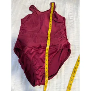 Miraclesuit Rendezvous One Pc‎ Swimsuit Burgundy Mesh High Neck Tummy Control thumbnail 8