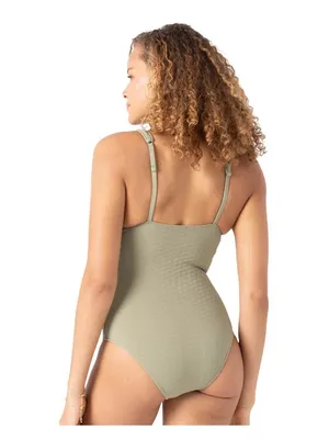 NWT Roxy Womens One Piece Plunge Swimsuit 434001983 Oil Green M thumbnail 5