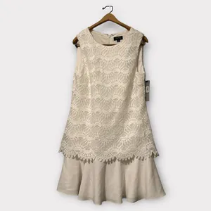 Tahari Cocktail Prom Dress‎ Womens Size 12 White Crochet Overlay MSRP $158 thumbnail 3