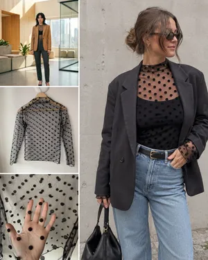 Sheer Polka Dot Mock Neck Top thumbnail 2