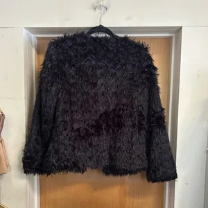 Zara Basic Faux Fur Shaggy Navy Jacket w Pockets Eye and Hook Closure - size S thumbnail 3