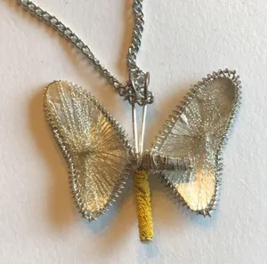 Colorful Boho Butterfly & Faux Pearl Silver Tone Pendant Necklace thumbnail 6