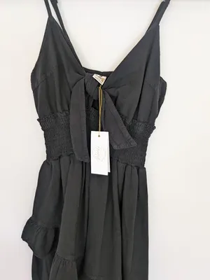 Black Ruffle Tie Front Cut Out Cotton Dress NWT M/L thumbnail 7