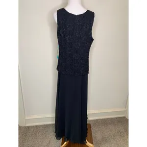 NWT R&M Richards Black Formal Dress Lace Chiffon Sz 18 thumbnail 2