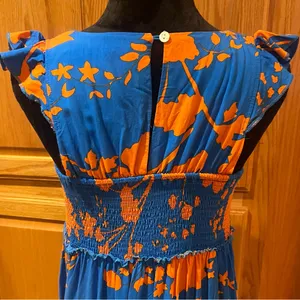 Anthropologie Abel The Label Charlie Floral Tiered Maxi Dress Blue Orange Small‎ thumbnail 14