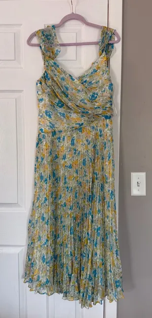 Astr the Label Sleeveless Floral Yellow Blue Maxi Dress Mock Neck Summer Wedding thumbnail 1