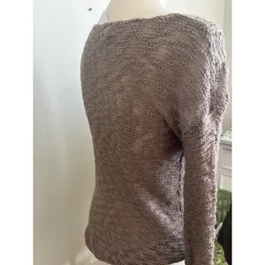Cloud Chaser Women Taupe‎ Brown Open Pointelle Cable Knit V-Neck Sweater Small thumbnail 2