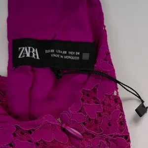 Zara Magenta Purple Floral Lace Bow V-Neck Mini Dress 3373/490/630 XS Coquette thumbnail 4